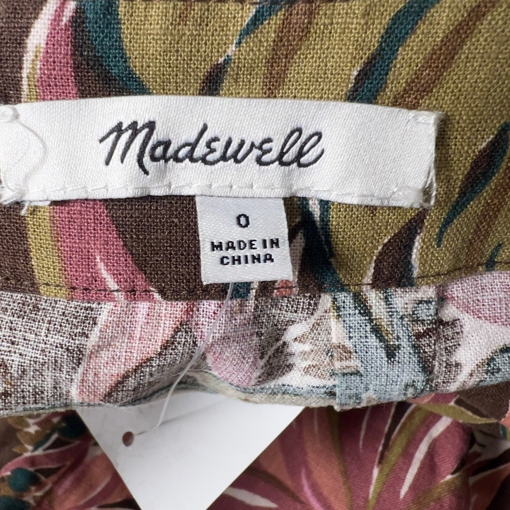 Madewell Boho Midi Skirt Tropical Leaf Print Linen Blend Brown Green Size 0 - Picture 2 of 7